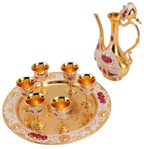 Keenso Premium vintage turkiskt kaffeset zinklegering, elegant turkisk tekanna set för kafédekoration (guld vit röd)