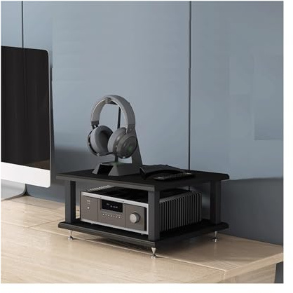 HiFi Rack 2 Etagen AV Media Stand Mobile Desktop Audio Tower Open CD Turntable Stereo Cabinet Corner Component Storage for Home Office & TV (Black)