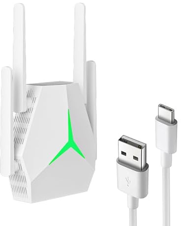 5G Répéteur WiFi Puissant sans Fil 1200mbps - Amplificateur de Signal Bi-Bande avec 4 Antennes, 2 Ports LAN RJ45 - Couverture jusqu'à 9800 m³ pour Maison et Bureau