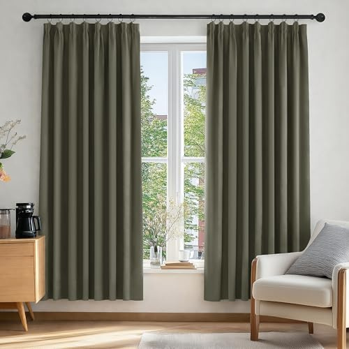 Deconovo Set med 2 mörkläggningsgardiner termisk dörr anti-kyla gardin fönster köksgardin vardagsrum modern design rynkelband fett/grönt 140 x 175 cm
