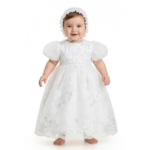 Cinda Baby Girls Lace Christening Gown Party Dress with Bonnet