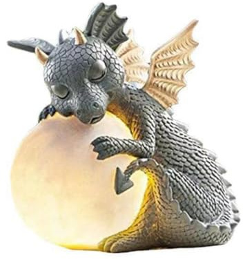 Qomcsrl Statua del Drago da Giardino con Decorazione Statua del Drago Che Tiene Una Lampada Decorazione da Giardino Ornamenti Artigianali in Resina