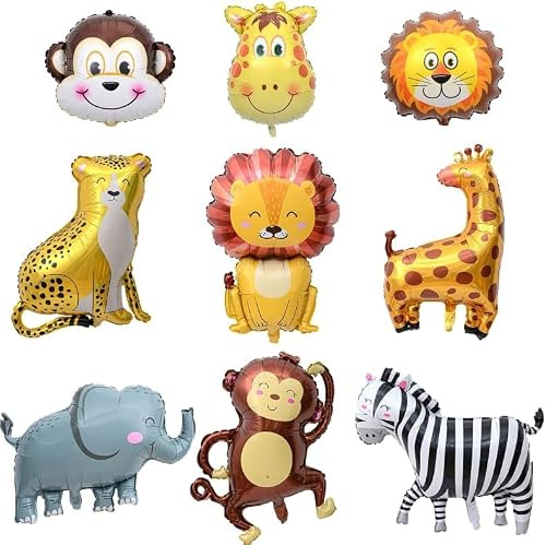 9 Pcs Jungle Safari Animal Balloons,Jungle Safari Animal Party Decorations Animal Balloons,Animal Shaped Foil Helium Balloon for Adults Birthday Animal Theme Party Decorations