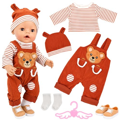 Dockkläder för 35–43 cm babydockor, 6 stycken söta babykläder dockor för 14–17 tum babydockor med strumpor skor galgar 43 cm babydockor kläder, presenter till barn