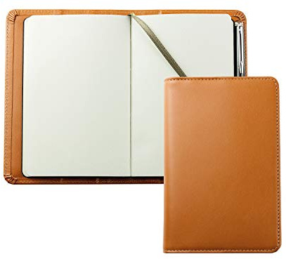 DELMON VARONE - Personalisierbares Taschen Notizbuch Etui DIN A6 aus Boxcalf Premium Leder braun, Blanko Buch unliniert im Hardcover Ledereinband mit Stiftschlaufe, Einschubfächer und Merkband