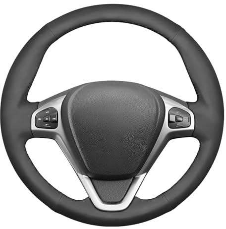 MEWANT Lenkradbezug zum Nähen für Hand NÄHen für Ford Fiesta Ecosport | Passgenau für Hand Nähen für Ford Fiesta Ecosport B-MAX Ka Tourneo Courier Transit Courier aus in Schwarz Kunstleder