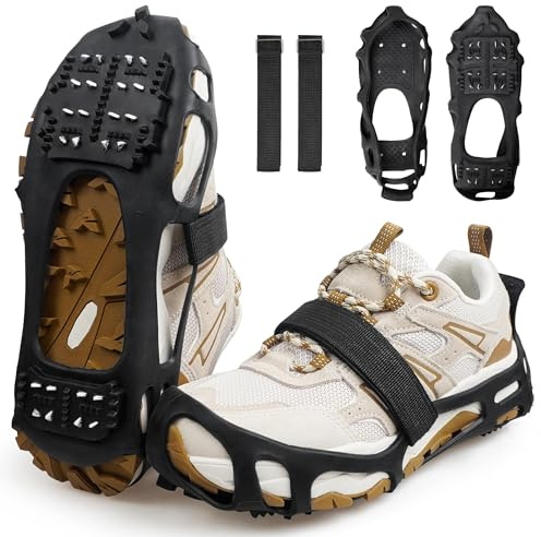 OROOTL Eis-Schneegriffe für Stiefel, Spikes, Steigeisen, Schneeschuhe, Eisgreifer, Traktionsstollen für Schuhe, mit 24 Edelstahl-Spikes für Walking, Joggen, Klettern, Wandern