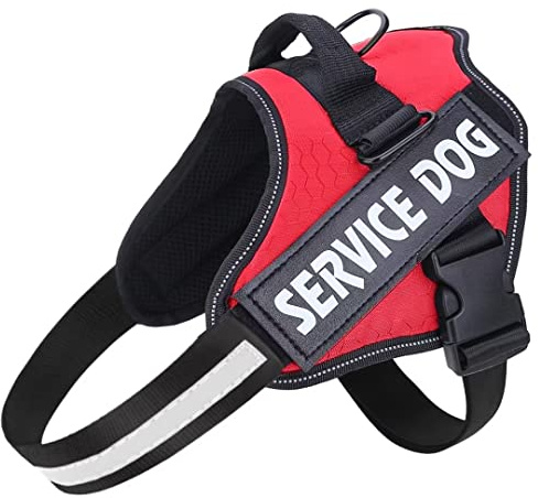 Belababy Soft No Pull Dog Harness Medium, Adjustable Assistance Service Dog Vest with Safety Buckle, Reflective Breathable Outdoor Training Dog Harness（Red）