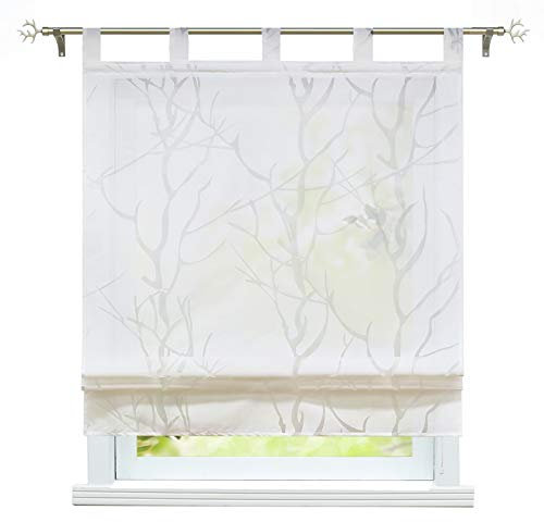 ESLIR Raffrollo mit Schlaufen Raffgardinen Ausbrenner Gardinen Küche Transparent Vorhänge Modern Weiß #2 BxH 100x140cm 1 Stück