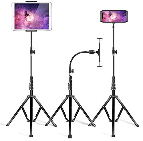 elitehood Metal iPad Tripod Stand & Adjustable 72’’ Gooseneck Tablet Floor Stand Holder, Heavy Duty Aluminum iPad Floor Stand for Pro 12.9 11, Mini, Air, iPhone and 4.7-12.9 Tablets Cell Phones