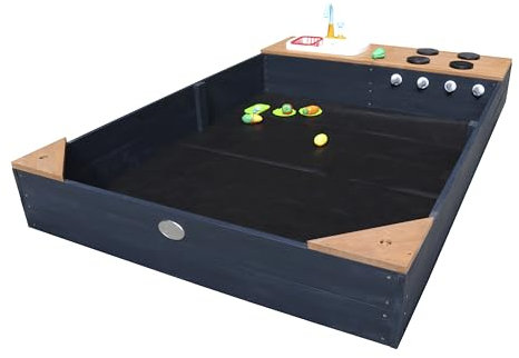 AXI Kelly Sandkasten aus Holz mit Sitzecken & Spielküche inklusive Spüle | Sandkasten für Kinder in Anthrazit & Braun | 180 x 115 cm