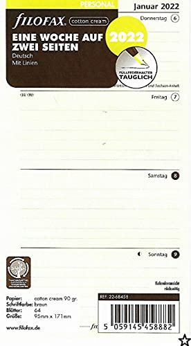 Filofax Personal 1 Woche auf 2 Seiten cotton cream (deutsch)2022