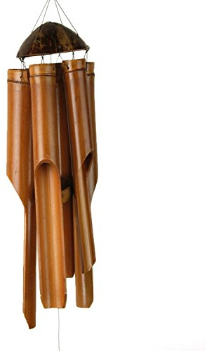 ART-CRAFT rustikales Bambus Windspiel Bamboo Bamboo Feng Shui Glockenspiel aus Bambus deko für draußen aus Holz handgemacht länge 90cm