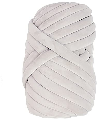 Casaphoria Grobes Garn für Hand-Arm-Strickdecke, superweiches Riesengarn, Baumwollschlauchgarn, waschbares Samt-Jumbo-Häkelgarn für Haustierbett, sperriges Garn für Kissen (hellgrau, 1 kg/47 m)