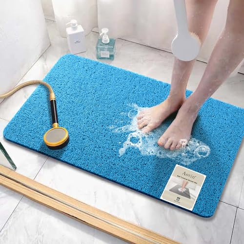Asvin Weiche strukturierte Badewannenmatte, 119 x 40 cm, phthalatfrei, rutschfeste Komfort-Badewannenmatten mit Ablauf, PVC-Luffa-Badezimmermatten für Nassbereiche, schnell trocknend