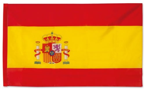 Spanische Flagge mit Wappen 150 x 90 cm. Spanische Flagge aus weichem und strapazierfähigem Polyester.