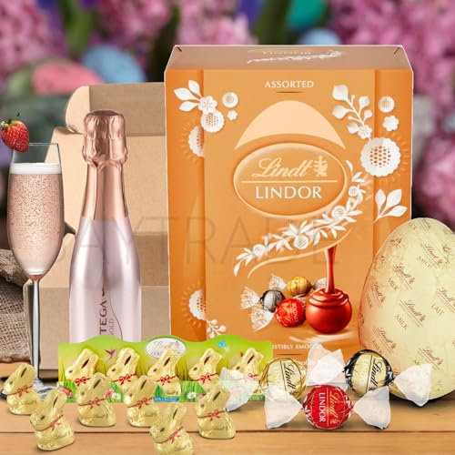 Easter Gifts for Adults - Prosecco Gifts for Women - Chocolate Truffles - Easter Egg Wife - Luxury Easter Egg Bunnies - Family Easter Hamper - Bunny Mothers Day (Pink Prosecco)