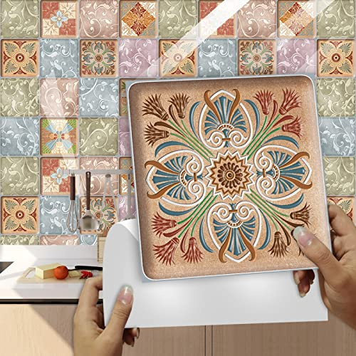 Piastrelle Adesive Cucina 30x30 Moda Retrò Piastrelle Adesive Bagno Pavimento Adesivo Paraschizzi Cucina Adesivo Piastrelle Ceramica Carta Adesiva per Mobili Vintage（10 pezzi）