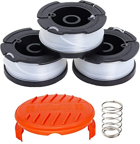 AF-100 String Trimmer Spool Replacement for Black and Decker 30ft 0.065 Refills Line Auto Feed Single Weed Eater,GH600 GH900 Edger with RC-100-P Spool Cap Covers (3 Spools, 1 Cap,1 Spring)