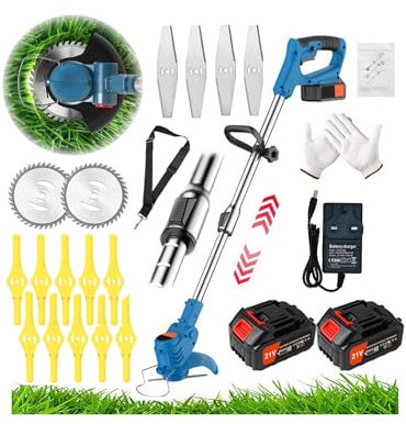 Metal Blade Strimmer Cordless Electric 24V Grass Trimmers Battery Strimmer with Blades 15cm Cutting Diameter, 2 Battery, Charger & Quick Change Spare Blades Included, Suitable for Garden Lawn