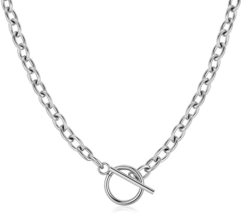 Kette für damen dickes Glied mit Ring und Zierleiste. Halskette aus vergoldetem/versilbertem Chirurgenstahl ideal als Geschenk. Schmuck Damen (Versilberung)