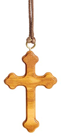 NazarethFairTrade Collana Ortodossa Croce in Legno d'Ulivo. Fatto a mano a Nazareth, regalo cristiano per uomini, donne, ragazzi, ragazze, battesimo, piccoli gioielli religiosi cristiani della Terra