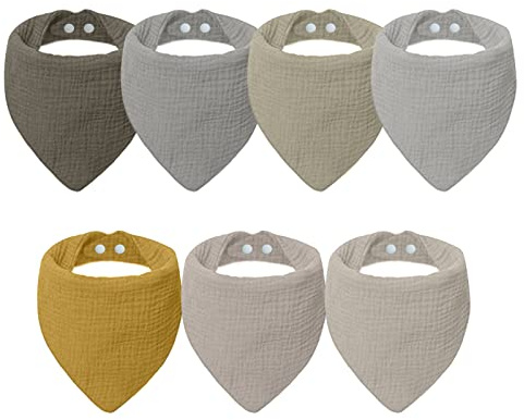 lakigoes Haklapp baby absorberande triangelhalsduk 7 stycken, muslinhalsduk baby, mjuk haklapp med justerbar tryckknapp, mjuk muslinhalsduk (grå), GRÅ, En Storlek