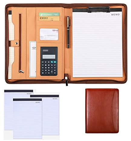 Schreibmappe A4 Konferenzmappe Dokumentenmappe Geschäfts Ordner Leder Businessmappe Messenger Bag Aktenmappe Organizer Für Damen Herren Mit 4 Stück Ersatz Notizblöcken 25 Blatt (Color : Brown, Size