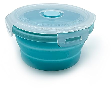 Razatik Cuencos plegables para acampar con tapa, cuenco plegable de silicona para exteriores, fiambrera redonda, camping, cocina, pícnic, cajas de almacenamiento de alimentos (1200 ml)