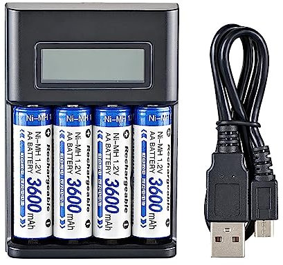 GIMOCOOL Chargeur de Piles Rechargeables AA et AAA - 4 Emplacements | Fente de Charge Indépendante Avec Écran LCD Intelligent - Protection