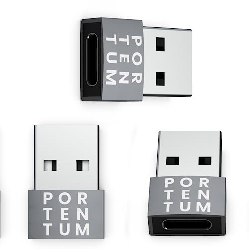 PORTENTUM 3X Adattatore USB C USB A - USB C Femmina a USB Maschio, Velocità 2.0, 480 MB, corpo premium in zinco ad alta resistenza al calore - adattatore USB a Tipo C di soli 4 grammi