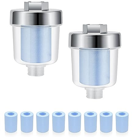 WJUAN Duschfilter 2 Stück für 1/2 Zoll Anschluss mit 10 Ersatzfiltern | Filter für Duschkopf mit transparentem Gehäuse, einfache Montage und austauschbaren Kartuschen für Bad und Dusche