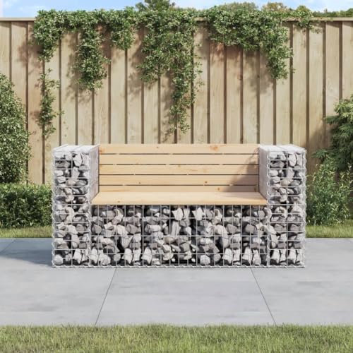 ZEYUAN Garden Bench Gabion Design 143x71x65.5 cm Solid Wood Pine,Garden Bench Wooden Seater Outdoor Furniture Seating Wood Slats Park Patio Seat