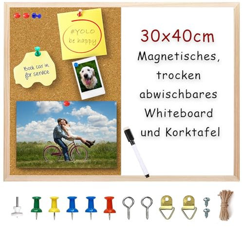 Pinnwand Korktafel, Magnetisches Whiteboard, Kleine, Trocken Abwischbare Pinnwands, 30x40cm Wandtafel, Vision Boards, Memoboard für Wände, Zuhause, Büro, Wohnheim, Ziel, Remote-Job, 1 Stück