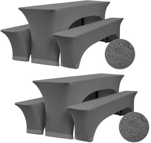 YMHPRIDE 2 Sets Elastische Biertisch- & Bankhusse Dunkelgrau, 50cm | Biertisch- & Bierbankhusse, 220Lx50Bx70Hcm, hochelastisch passgenau, wasserdicht, passend für Standard-Bierzeltgarnituren