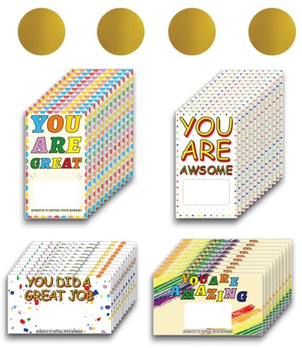 PLIGREAT 120 Pieces Motivational Scratch Off Cards, Rainbow Color Blank Gift Certificates Scratch Cards Kids Reward Scratch Card DIY Scratch Off Prizes for Students Teacher Classroom School Supplies