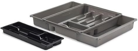 ZARVICZONIA Adjustable Cutlery Drawer Organiser, Expandable Utensil Tray for Kitchen, Adjustable and Flatware Holder, Compact Plastic Storage for Spoons Forks Knives, Large (Grey)