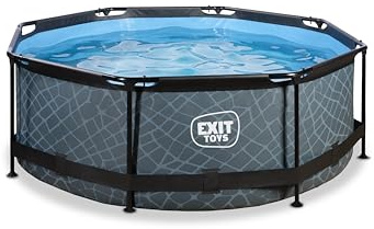 EXIT Toys 8ft Round Swimming Pool Above Ground Frame for Garden - Filter Pump, Stone Look Paddling Pool - Grey
