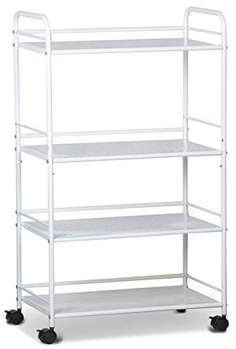 Yaheetech 4-Tier Storage Trolley Kitchen Utility Cart on Wheels, White | Iron Metal Frame & Plastic Shelves, Rolling Lockable Wheels & 4-Tier Storage, For Kitchen Bathroom Laundry Office Salon