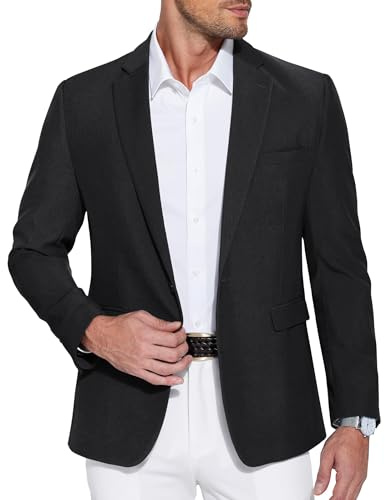 COOFANDY Blazer pour Hommes Veste Sportive Veste de Loisirs pour Hommes Vestes de Costume d'affaires Coupe Régulière Veste de Sport Unie Costume Léger Noir S