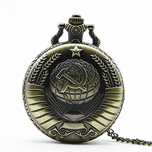 zqagBaod Reloj Vintage, Vintage soviético Hoz Martillo Estilo Cuarzo Reloj de Bolsillo Hombres Mujeres Colgante Collar-Oro(Bronze)