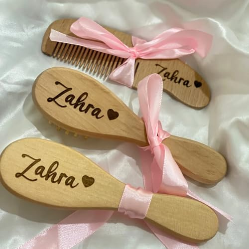 3 Satz Babybürste Personalisierte Mit Namen, Personalisiert Holz Ziegenhaar Baby Haarbürste, Extra Weich Baby Haarbürste Infant, Geburt/Taufe/Geburtstag Baby Dusche Geschenke