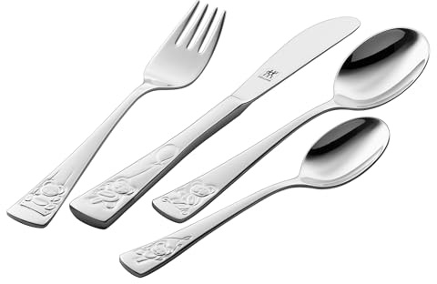 ZWILLING Teddy Kinderbesteck-Set, 4-teilig, Mit eingeprägten Motiven, Für Kinder ab 3 Jahren, 18/10 Edelstahl, Silber