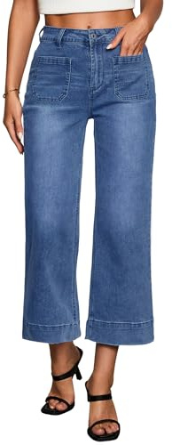 Vetinee Y2K Jean évasé pour femme - Coupe large - Taille haute - Jean baggy extensible