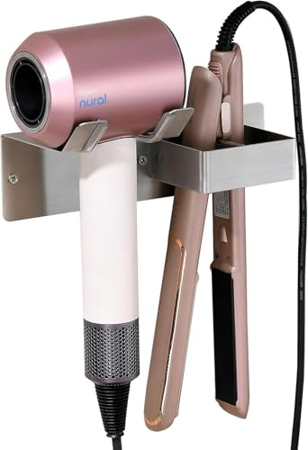 BANJEKT Föhn Halterung, Fönhalter Wand Ohne Bohren für Haartrockner und Glätteisen, Edelstahl Fönhalter Ohne Bohren, Glätteisen Halterung und Bohren Föhn für Bad Wandmontage Selbstklebend
