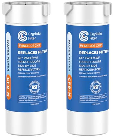 Crystala filter vattenfilter kompatibelt med XWFE (inbyggd CHIP), ersättning för GE XWFE, XWF kylskåp vattenfilter paket med 2