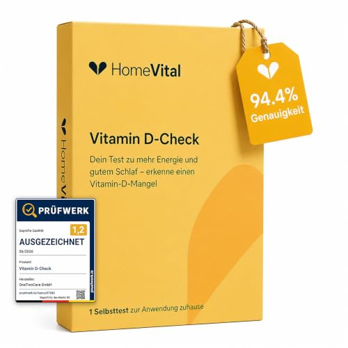 HomeVital Vitamin D Selbsttest – Schnelltest per Blut, 10 Minuten | für Zuhause, zur Orientierung bei typischen Mangelsymptomen, schnelle & einfache Anwendung