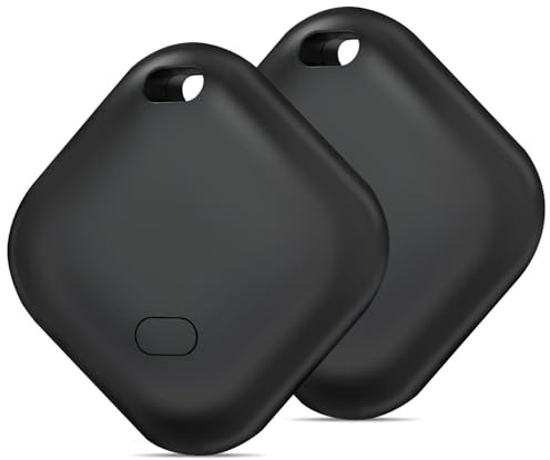 AXFEE 2Pcs Key Finder, Bluetooth Tracker Compatible with Find My (iOS Only), Replaceable Battery, Waterproof Smart Item Finder for Luggage, Keys, Bags, Suitcases, Pets, Wallets (Black) | Suitcase tracker with battery, compatible with where is? (iOS only), key finder for keys, wallet, bags, suitcases, luggage