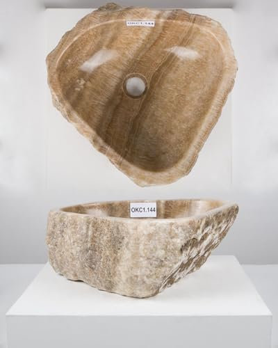 50 cm oval Onyx Marmor Waschbecken beige von WOHNFREUDEN - Stein Aufsatzwaschbecken Naturstein Waschbecken Badezimmer Waschbecken Bad Handwaschbecken