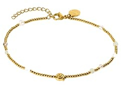 Purelei Sundial Shell Fußkettchen Damen – Edelstahl vergoldet/silber/rosé – Mit Muschelanhänger, Süßwasserperlen & Glasperlen – Verstellbar 21–25 cm - wasserfest (Gold)